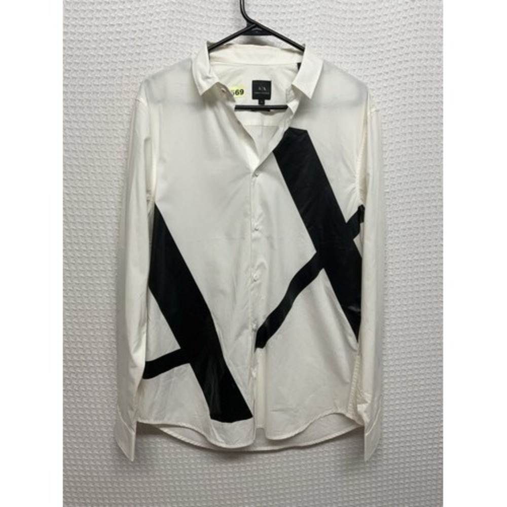 NWOT AX Armani Exchange Regular White Big Front Logo Button Shirt Men M Cambodia